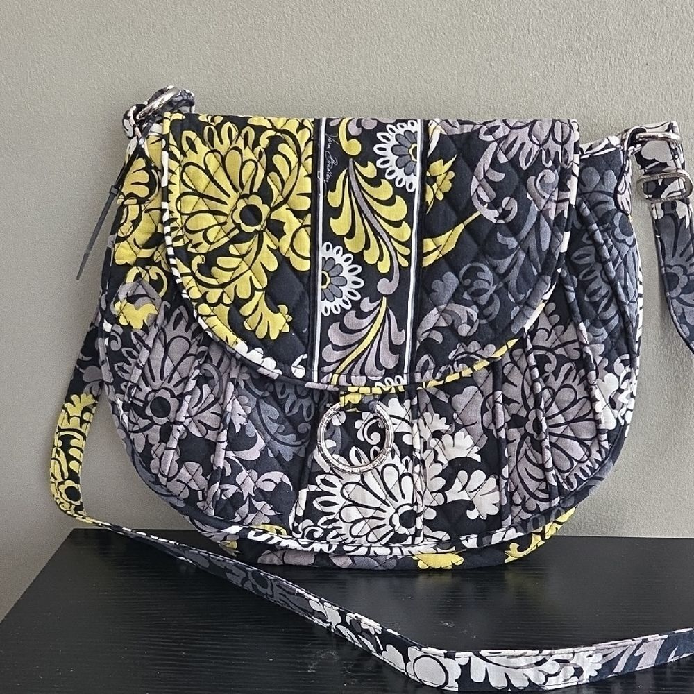 Floral Quilted Crossbody Bag - Black, Yellow, White